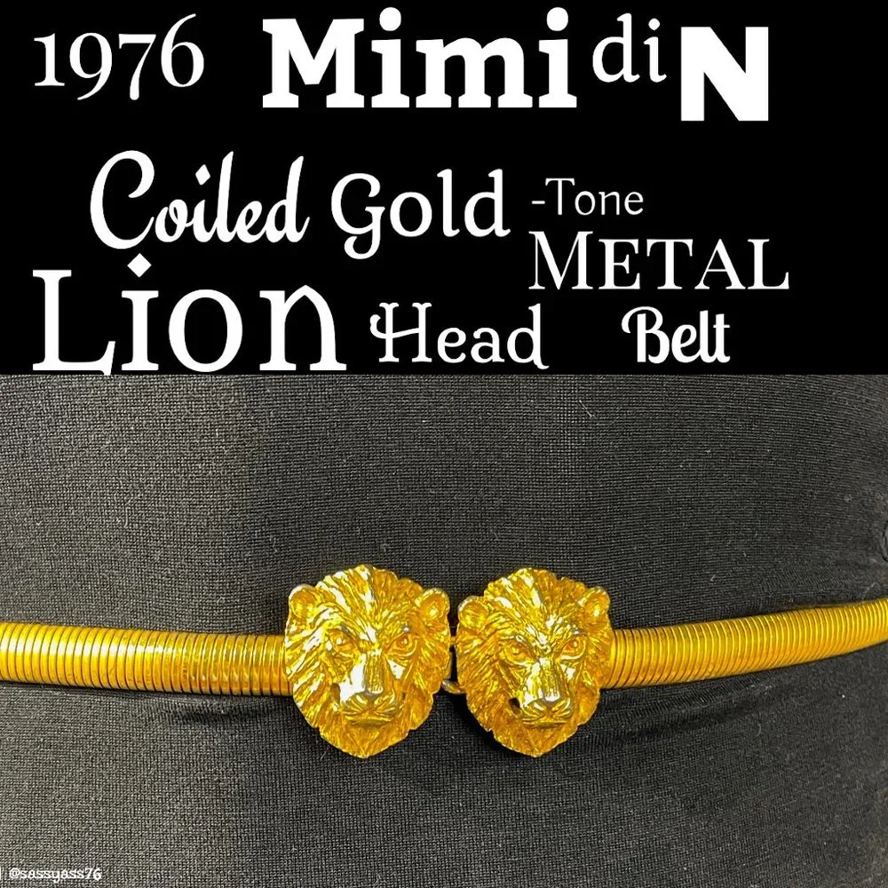 ⭐️HP⭐️VTG▪️MIMI Di N▪️1976 RARE Coiled Gold-Tone Lion Head Door Knocker Belt - Picture 1 of 7